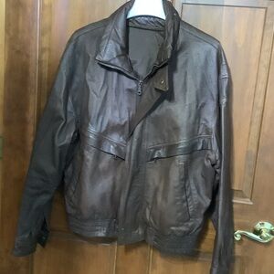 Men's Dark Brown Leather Bomber Jacket